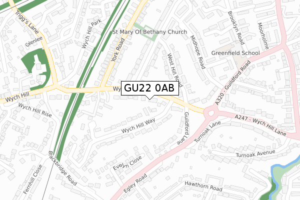 GU22 0AB map - large scale - OS Open Zoomstack (Ordnance Survey)