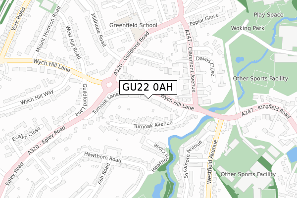 GU22 0AH map - large scale - OS Open Zoomstack (Ordnance Survey)
