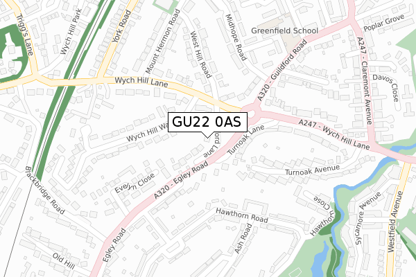 GU22 0AS map - large scale - OS Open Zoomstack (Ordnance Survey)
