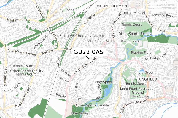 GU22 0AS map - small scale - OS Open Zoomstack (Ordnance Survey)