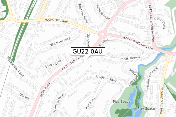 GU22 0AU map - large scale - OS Open Zoomstack (Ordnance Survey)
