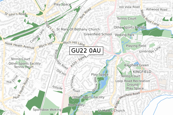 GU22 0AU map - small scale - OS Open Zoomstack (Ordnance Survey)