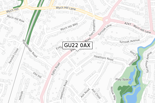 GU22 0AX map - large scale - OS Open Zoomstack (Ordnance Survey)