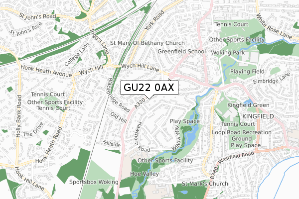 GU22 0AX map - small scale - OS Open Zoomstack (Ordnance Survey)