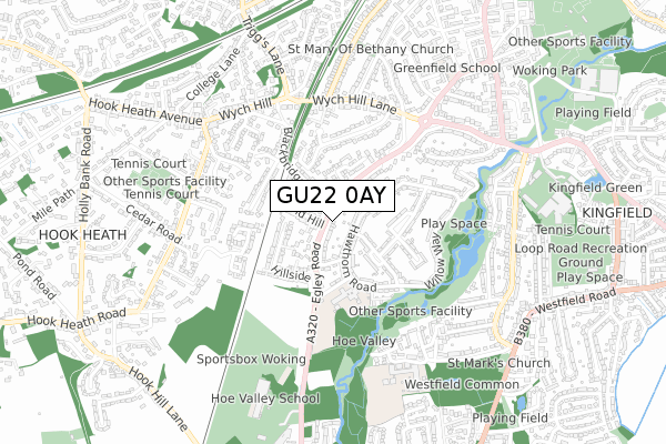 GU22 0AY map - small scale - OS Open Zoomstack (Ordnance Survey)
