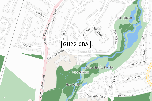 GU22 0BA map - large scale - OS Open Zoomstack (Ordnance Survey)
