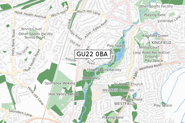 GU22 0BA map - small scale - OS Open Zoomstack (Ordnance Survey)