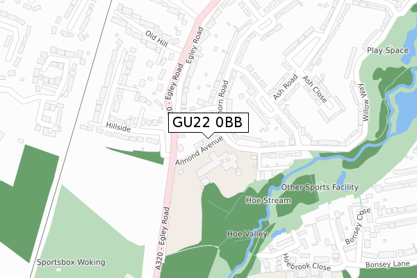 GU22 0BB map - large scale - OS Open Zoomstack (Ordnance Survey)