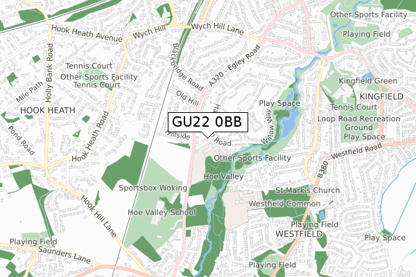 GU22 0BB map - small scale - OS Open Zoomstack (Ordnance Survey)