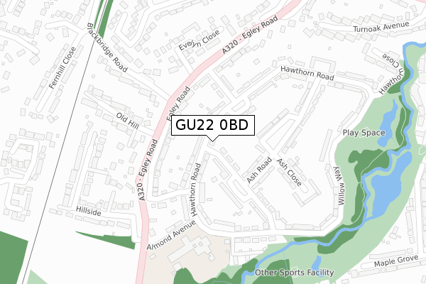 GU22 0BD map - large scale - OS Open Zoomstack (Ordnance Survey)