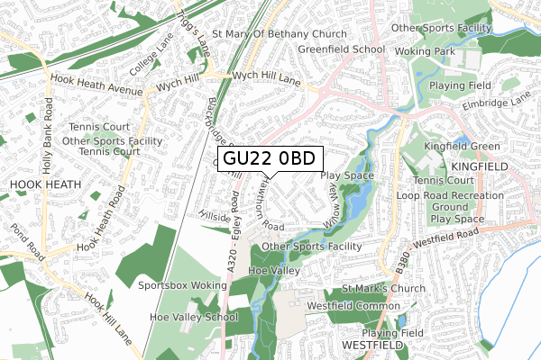 GU22 0BD map - small scale - OS Open Zoomstack (Ordnance Survey)