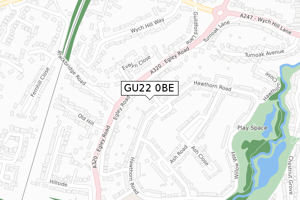 GU22 0BE map - large scale - OS Open Zoomstack (Ordnance Survey)
