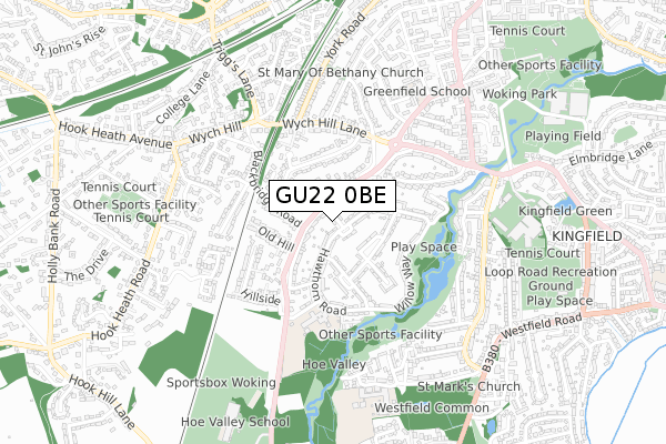 GU22 0BE map - small scale - OS Open Zoomstack (Ordnance Survey)
