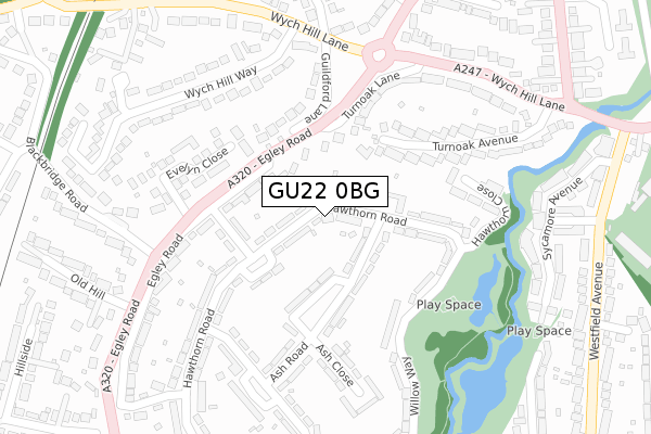 GU22 0BG map - large scale - OS Open Zoomstack (Ordnance Survey)