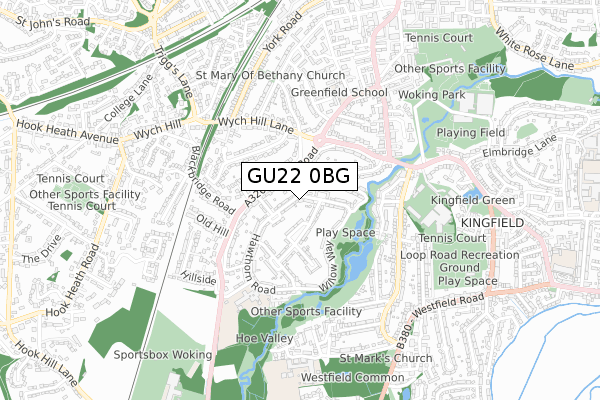 GU22 0BG map - small scale - OS Open Zoomstack (Ordnance Survey)