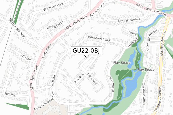 GU22 0BJ map - large scale - OS Open Zoomstack (Ordnance Survey)