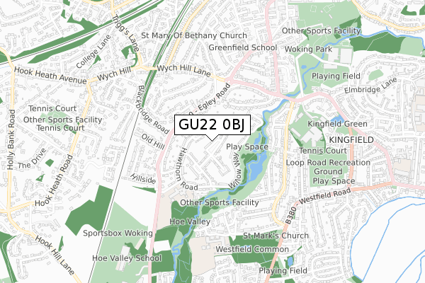 GU22 0BJ map - small scale - OS Open Zoomstack (Ordnance Survey)