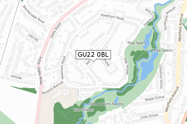 GU22 0BL map - large scale - OS Open Zoomstack (Ordnance Survey)