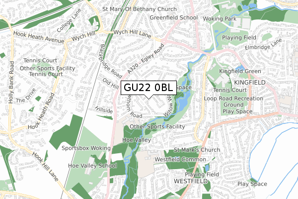 GU22 0BL map - small scale - OS Open Zoomstack (Ordnance Survey)