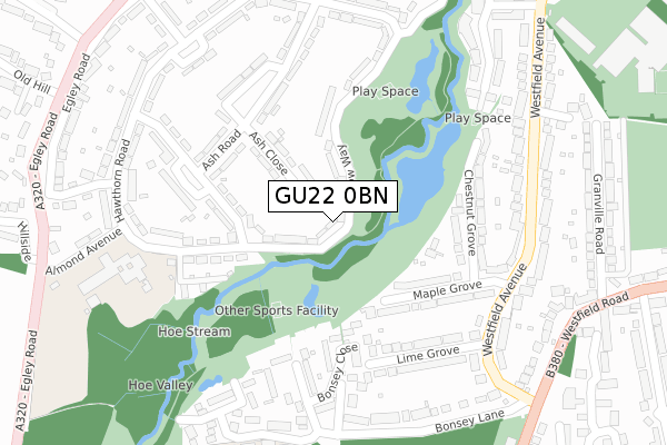 GU22 0BN map - large scale - OS Open Zoomstack (Ordnance Survey)