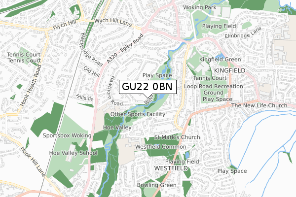 GU22 0BN map - small scale - OS Open Zoomstack (Ordnance Survey)