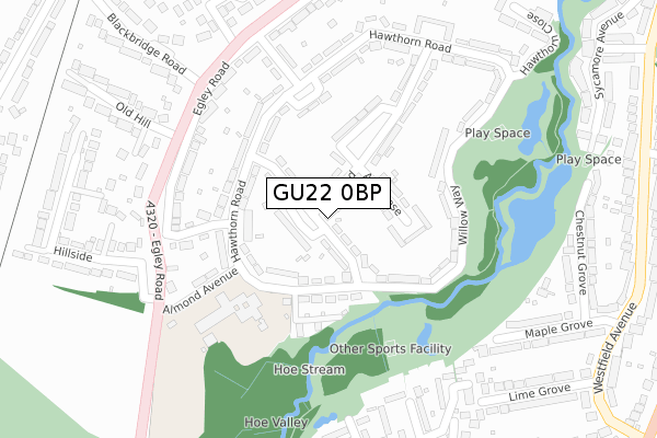 GU22 0BP map - large scale - OS Open Zoomstack (Ordnance Survey)