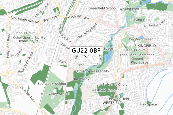 GU22 0BP map - small scale - OS Open Zoomstack (Ordnance Survey)