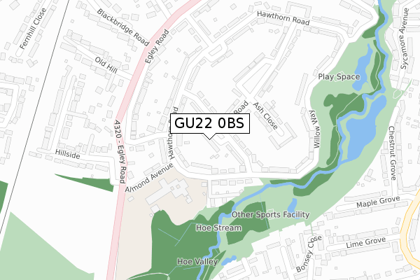 GU22 0BS map - large scale - OS Open Zoomstack (Ordnance Survey)