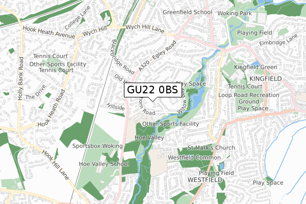GU22 0BS map - small scale - OS Open Zoomstack (Ordnance Survey)