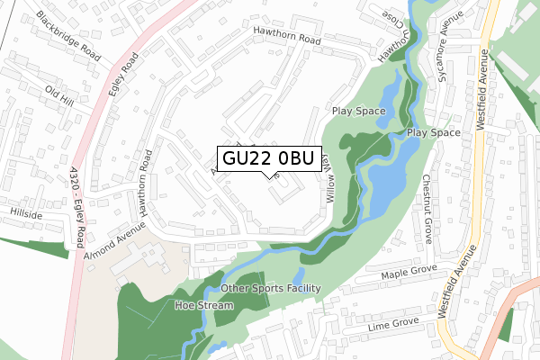 GU22 0BU map - large scale - OS Open Zoomstack (Ordnance Survey)