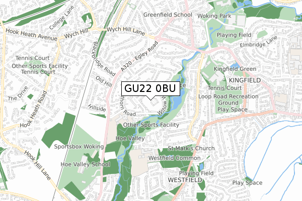 GU22 0BU map - small scale - OS Open Zoomstack (Ordnance Survey)