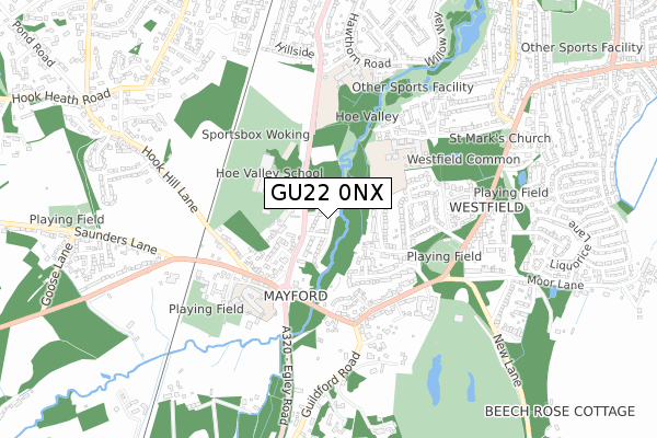 GU22 0NX map - small scale - OS Open Zoomstack (Ordnance Survey)