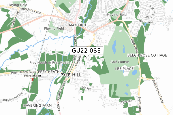 GU22 0SE map - small scale - OS Open Zoomstack (Ordnance Survey)