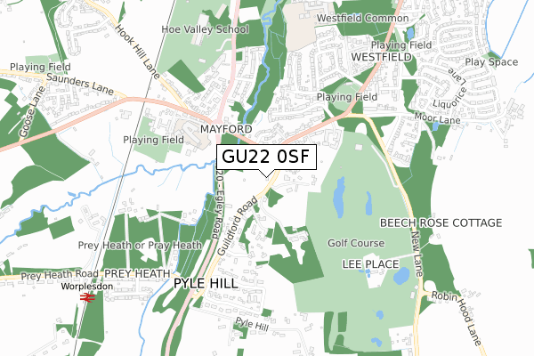 GU22 0SF map - small scale - OS Open Zoomstack (Ordnance Survey)