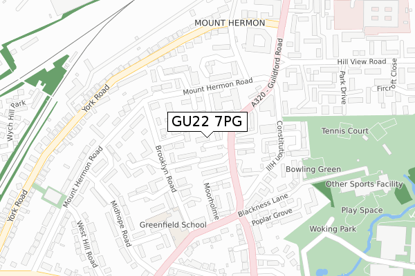 GU22 7PG map - large scale - OS Open Zoomstack (Ordnance Survey)