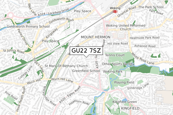 GU22 7SZ map - small scale - OS Open Zoomstack (Ordnance Survey)