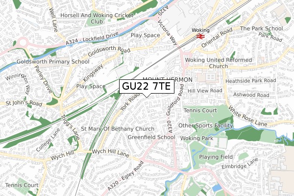 GU22 7TE map - small scale - OS Open Zoomstack (Ordnance Survey)