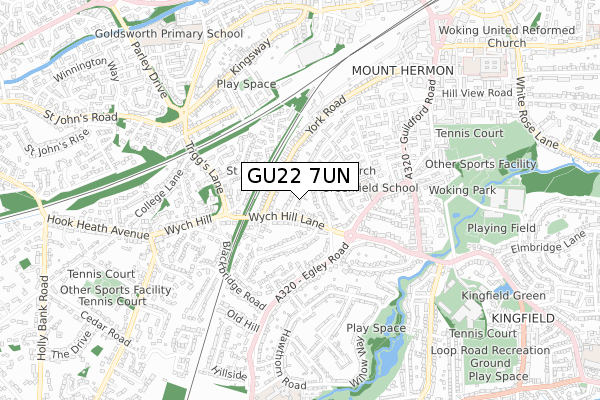 GU22 7UN map - small scale - OS Open Zoomstack (Ordnance Survey)