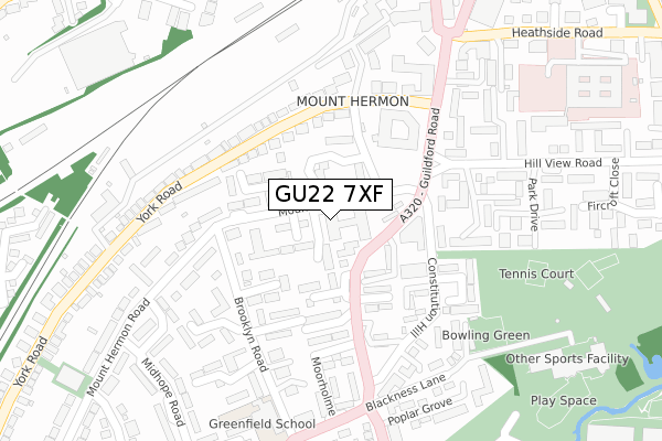 GU22 7XF map - large scale - OS Open Zoomstack (Ordnance Survey)