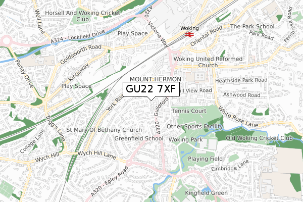 GU22 7XF map - small scale - OS Open Zoomstack (Ordnance Survey)
