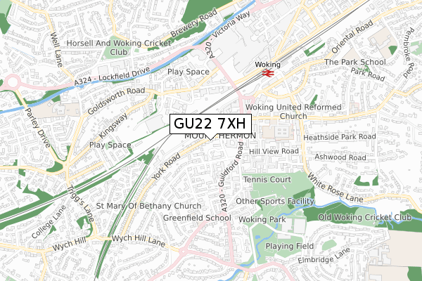 GU22 7XH map - small scale - OS Open Zoomstack (Ordnance Survey)