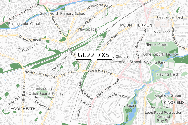 GU22 7XS map - small scale - OS Open Zoomstack (Ordnance Survey)