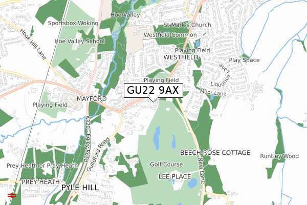 GU22 9AX map - small scale - OS Open Zoomstack (Ordnance Survey)