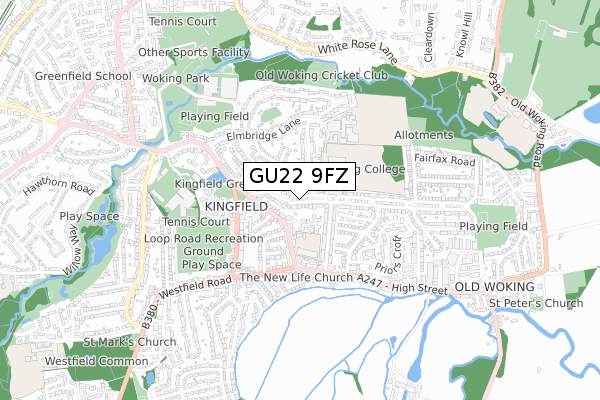 GU22 9FZ map - small scale - OS Open Zoomstack (Ordnance Survey)