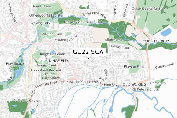 GU22 9GA map - small scale - OS Open Zoomstack (Ordnance Survey)