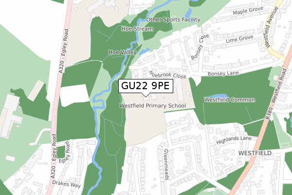 GU22 9PE map - large scale - OS Open Zoomstack (Ordnance Survey)