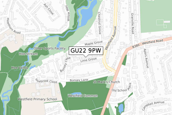 GU22 9PW map - large scale - OS Open Zoomstack (Ordnance Survey)