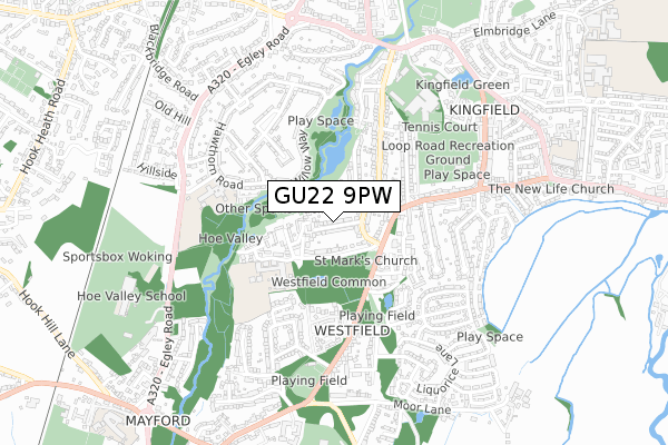 GU22 9PW map - small scale - OS Open Zoomstack (Ordnance Survey)