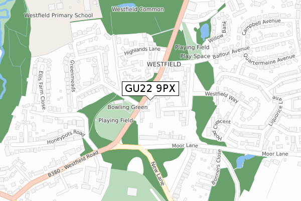GU22 9PX map - large scale - OS Open Zoomstack (Ordnance Survey)