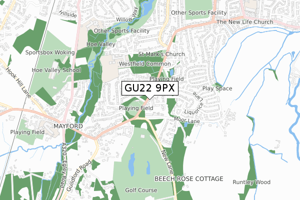 GU22 9PX map - small scale - OS Open Zoomstack (Ordnance Survey)
